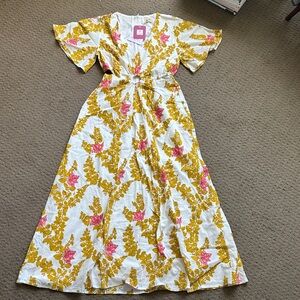 NWT BEYOND by Vera Floral Yellow and Pink Midi Dress with cutouts